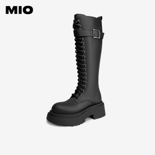 MIO米奥2024秋冬高级感长筒靴圆头厚底高跟骑士靴酷飒瘦瘦靴子女