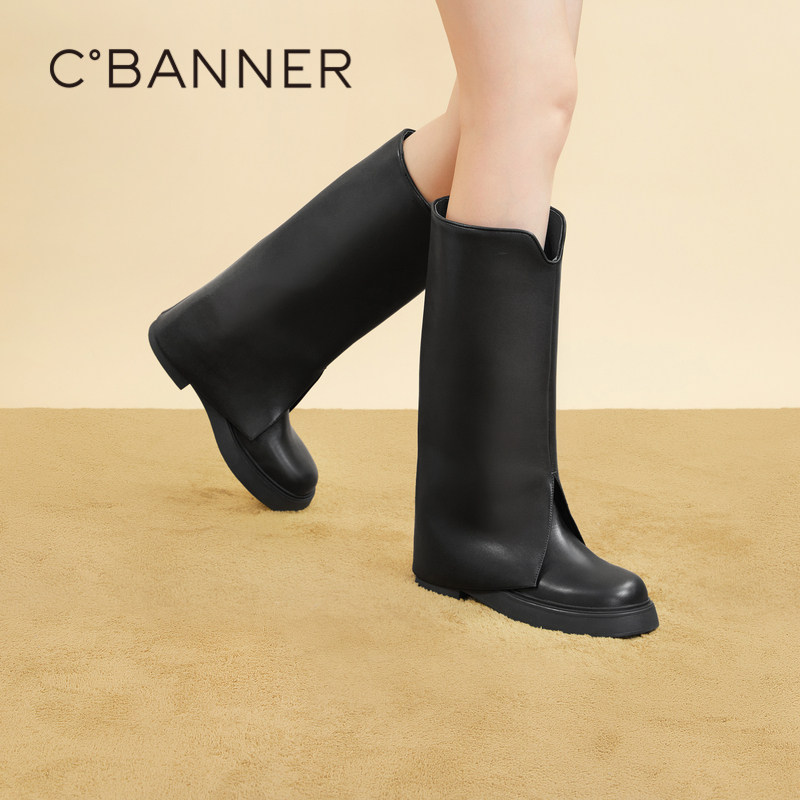 千百度时尚堆堆靴冬季新款裤管靴中跟长靴潮流高筒靴