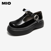 MIO米奥秋季 萌酷圆头少女玛丽珍复古T字袢带闪钻蝴蝶单鞋 女