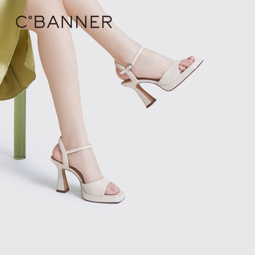 千百度粗跟2023女鞋高跟凉鞋