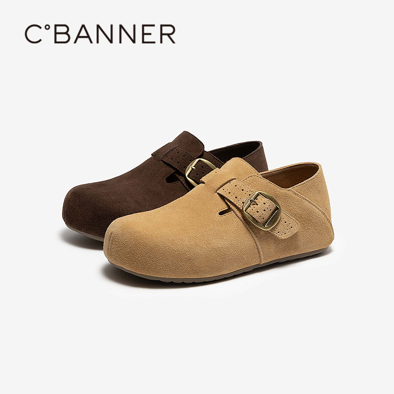 千百度薄底全包勃肯鞋女2026春季新款圆头复古休闲鞋平底深口单鞋