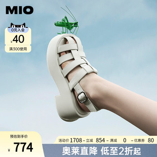MIO米奥夏季 女鞋 欧美风纯色高跟搭扣复古时髦通勤罗马凉鞋 沙滩鞋