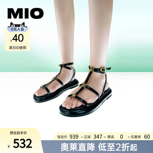 凉鞋 MIO米奥女鞋 夏季 平底真皮复品质古罗马系带清爽时装
