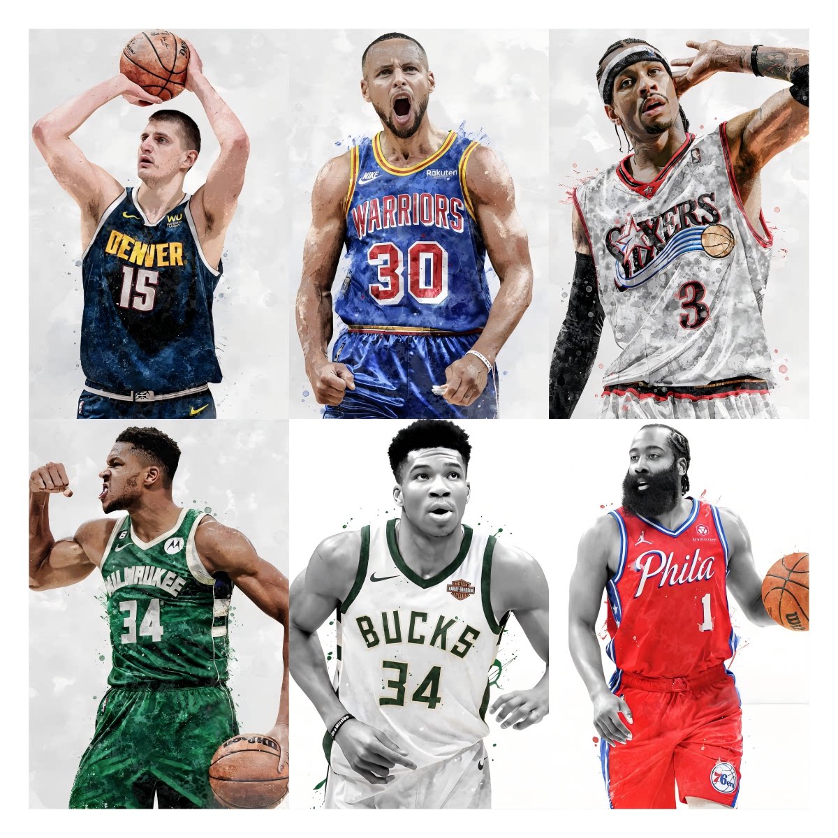 NBA 球星篮球服装饰画 现代简约客厅卧室挂画 潮流运动风壁画16款