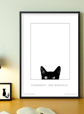 家居海报 好奇的猫 A2619 幽默装饰画卧室客厅 Jon Bertelli作品