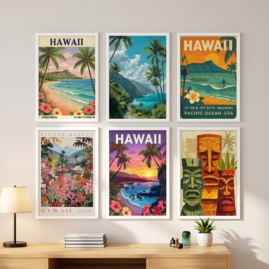 夏威夷风情③ HAWAII装饰画现代简约客厅卧室旅行风景挂画套装