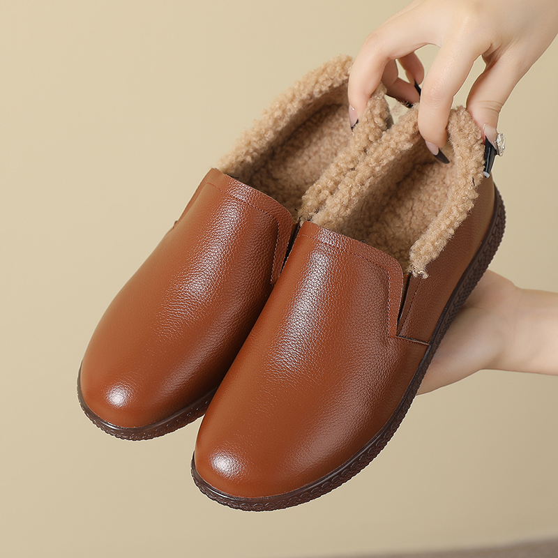 伊叙真皮妈妈鞋中老年棉鞋