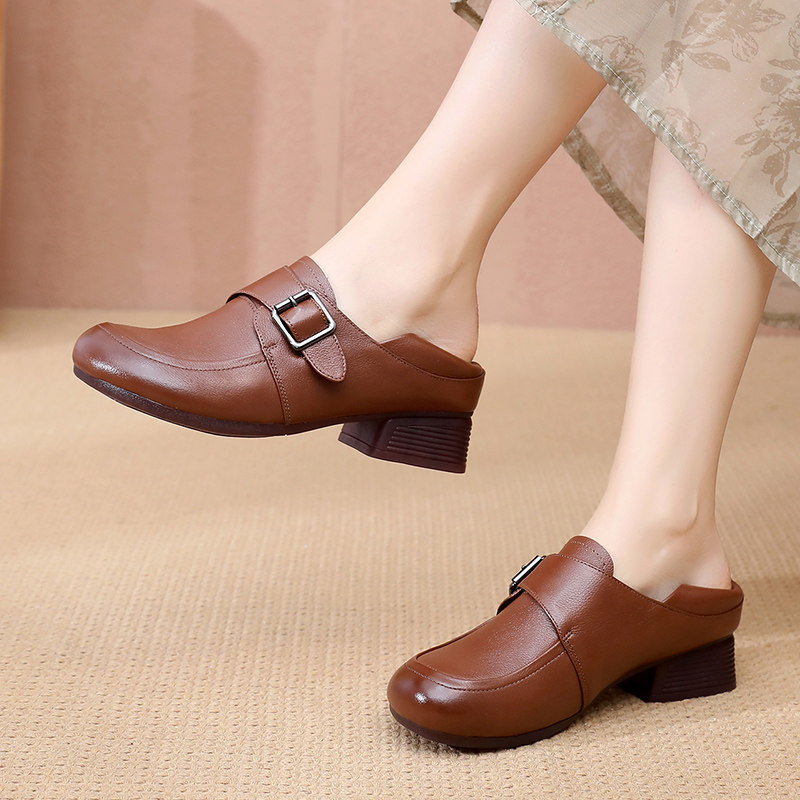真皮软底妈妈鞋中老年舒适休闲软皮单鞋粗跟女士皮鞋春季大码女鞋