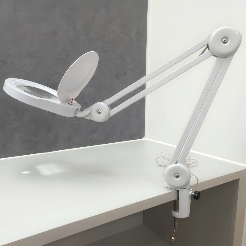 PDOK夹式放大镜高清玻璃镜片K9光学电子维修焊接珠宝检测鉴定扩大镜高亮三色可调灯无弹簧悬臂支架PD430178