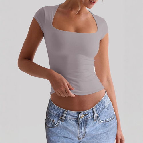 Cross border sports elastic slim fit T-shirt for women