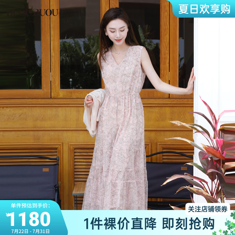 【5.23上新】Buou Buou2025夏季新品宫廷风无袖印花连衣裙BKCG103