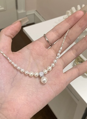 碎银方糖珍珠项链女款高级感轻奢
