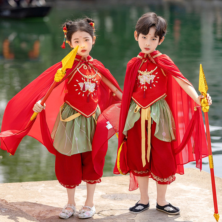 儿 童cos服哪吒红孩儿服装影楼拍照角色扮演夏古风汉服六一表演服