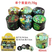 跨境热卖 40MM4层平板研磨器现货GRINDER 锌合金全身UV彩印磨烟器