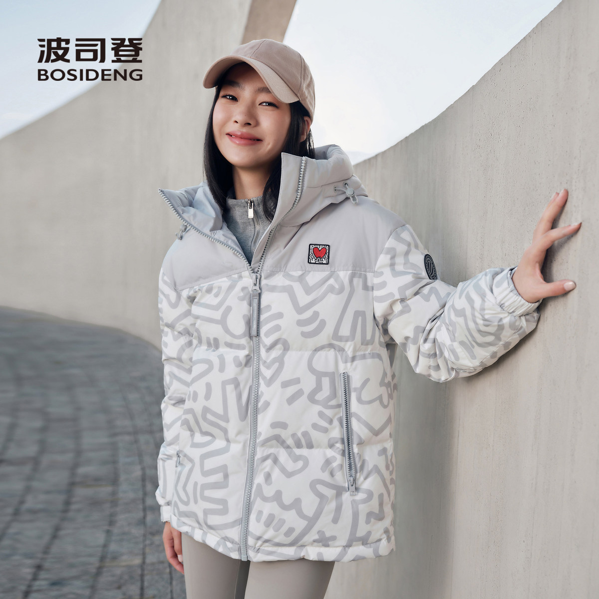 波司登奥莱冬季女潮流时尚撞色连帽加厚羽绒服红色短外套面包服