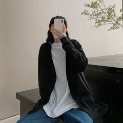 Real shot spot Korean solid color sweater cardigan coat women's personalized cuffs versatile T-shirt