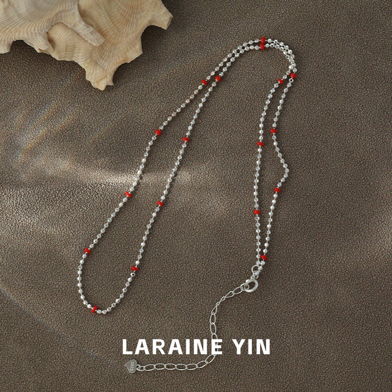 LARAINE YIN S925纯银细珠红珠锁骨链 夏季清冷感显白百搭项链