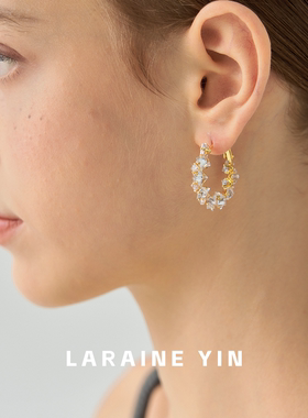 LARAINE YIN小众高级感闪钻耳圈女 立体锆石几何爆闪2026爆款耳环