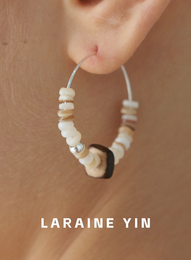 LARAINE YIN S925纯银白贝串珠耳圈小众设计感复古修饰脸型耳环女