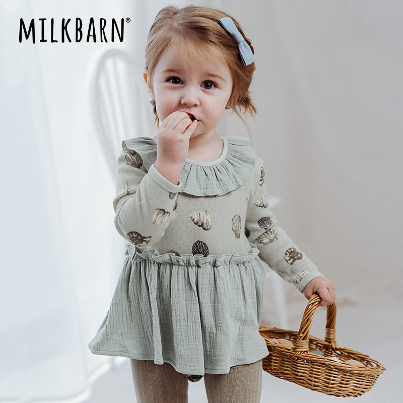 Milkbarn儿童纯棉包屁衣女童春夏裙装哈衣爬爬服宝宝衣服