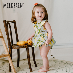 Milkbarn女童夏季 爬服 包屁衣婴儿衣服宝宝纯棉哈衣无袖