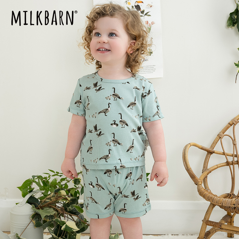 Milkbarn2025春夏新品儿童短袖短裤套装男女童莫代尔童装宝宝衣服