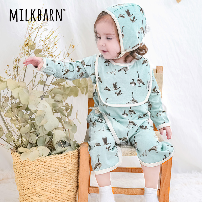 Milkbarn春夏新品新生婴儿蝴蝶衣宝宝哈衣连体爬爬服纯棉衣服