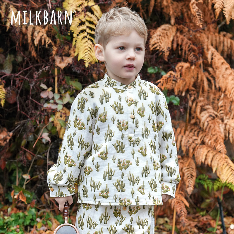 Milkbarn2025春夏新品儿童衬衫长袖男童衬衣女童童装宝宝