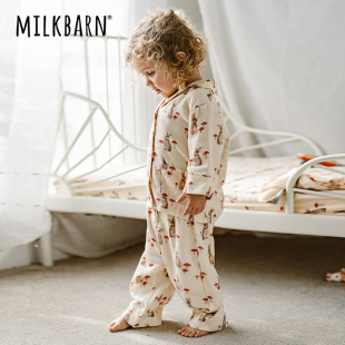 Milkbarn儿童家居服套装 宝宝春夏睡衣男女童印花空调服