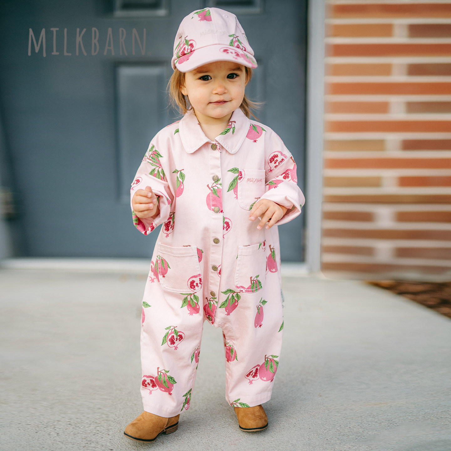 Milkbarn2026春夏新品婴儿连体衣长袖简约工装服宝宝宽松