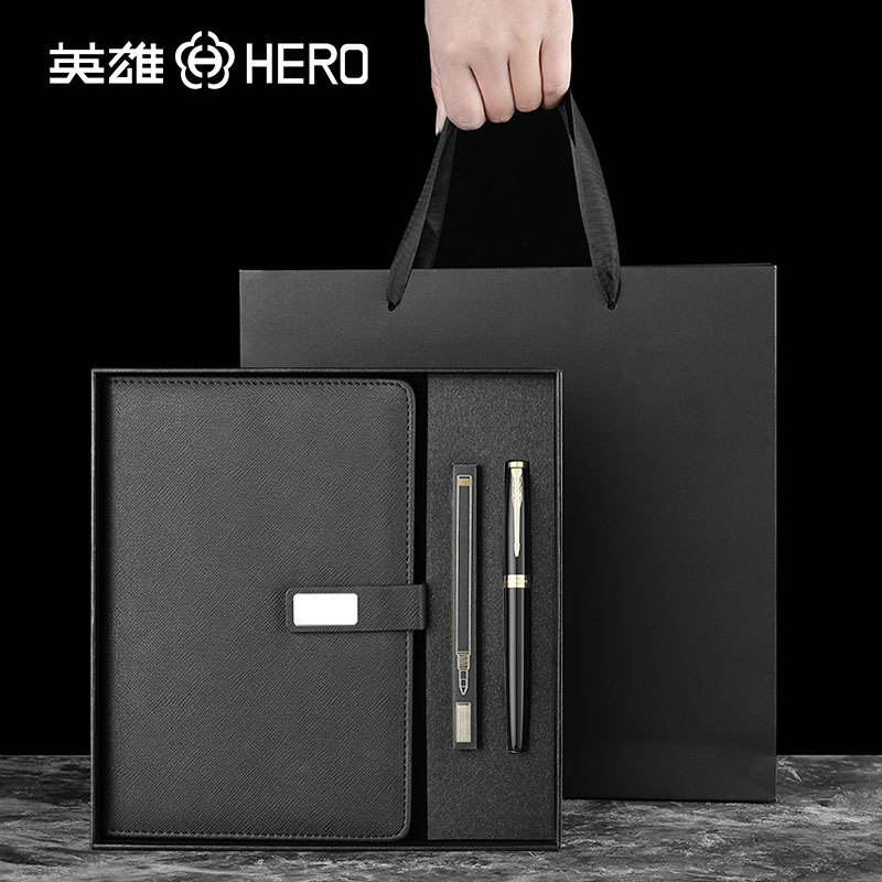 英雄签字笔商务A5笔记本套装笔记本子可印logo定制刻字办公会议企业采购宝珠笔办公用中性笔官方正品旗舰