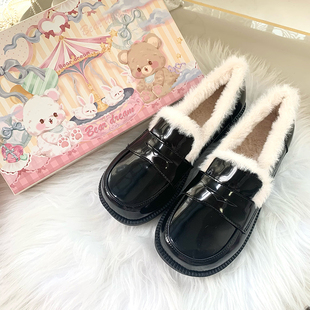 泡芙小熊正版原创冬款加绒基础款制服JK学院风玛丽珍圆头乐福女鞋