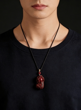 万山朱砂貔貅手工雕刻吊坠聚财