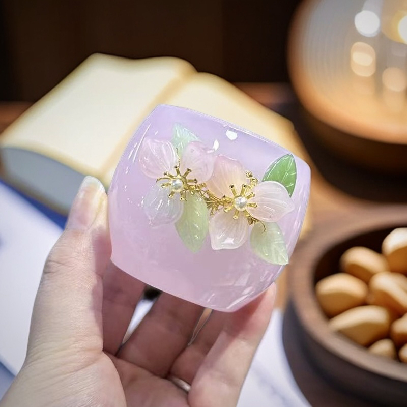 雕花樱花粉功夫茶杯茶器主人杯琉璃粉色单杯茶盏不烫手喝茶杯子