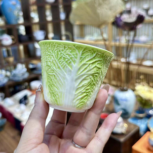羊脂玉瓷白菜创意主人杯陶瓷个人专用单人高颜值趣味百财功夫茶具