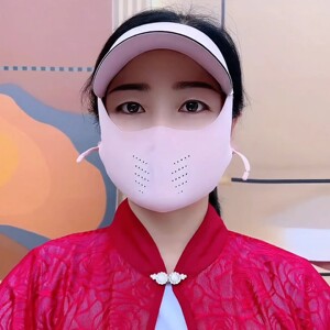 防晒面罩帽檐一体防紫外线全脸遮阳女冰丝透气口罩户外骑行脸基尼