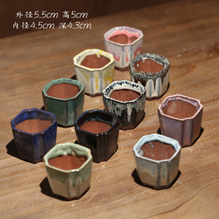 多肉花盆拇指盆迷你陶瓷彩釉素烧手绘盆红陶盆种植工具矮小花盆素