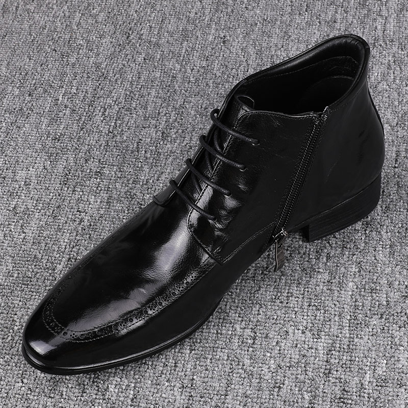 小尖头高帮系带休闲皮鞋切尔西靴