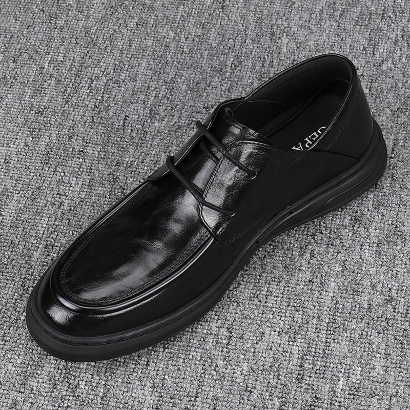 真皮男鞋厚底2025新款纯皮百搭舒适休闲皮鞋系带增高爸爸鞋潮男款