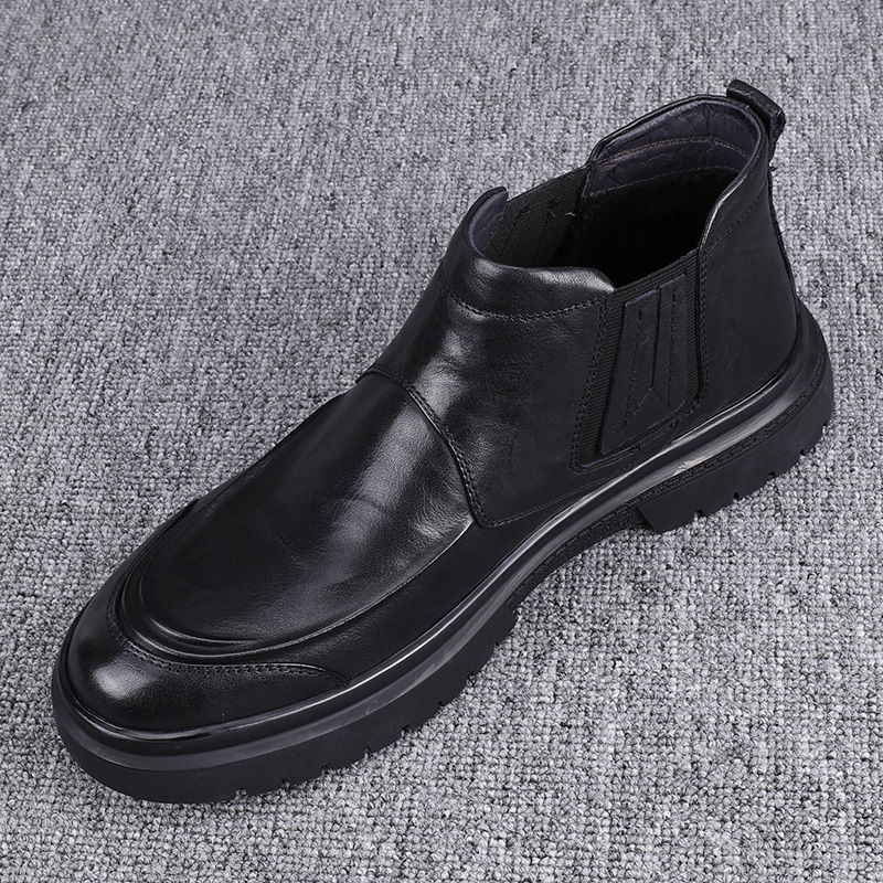 潮流时尚素面厚底真皮休闲皮鞋