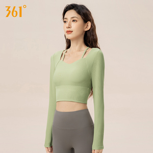 361度带胸垫瑜伽服女秋冬修身显瘦运动长袖专业跑步运动健身上衣