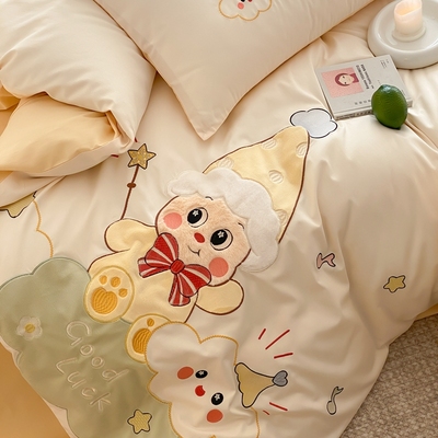 2026新款全棉四件套纯棉磨毛贴布绣加厚被套卡通少女心床上用品