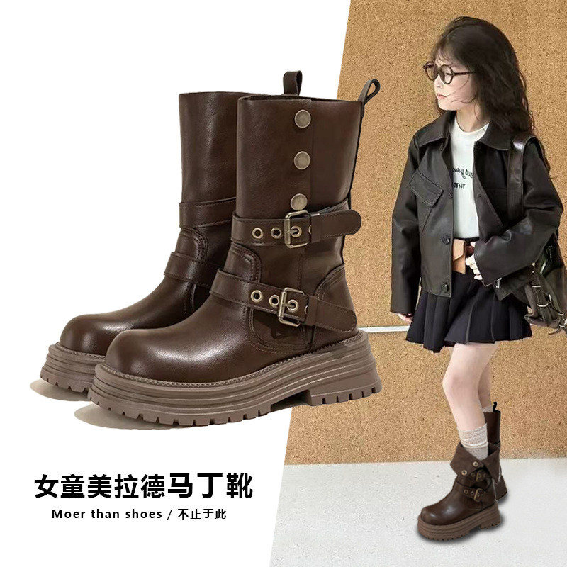女童靴子加绒儿童马丁靴冬季新款长靴女孩皮靴学生长筒靴洋气靴子