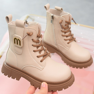 二层牛皮儿童马丁靴女童靴子秋冬新款大童英伦短靴加绒小女孩皮靴