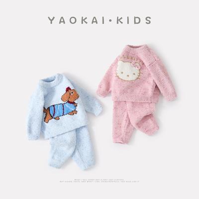 2025秋冬新款婴幼儿半边绒家居服套装宝宝卡通毛毛上衣裤子两件套