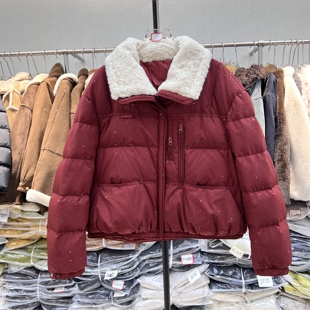 红色毛领羽绒服女短款气质冬季2025年新款白鸭绒冬装外套上衣2086