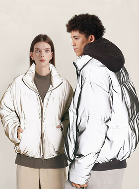 INNERSECT潮牌反光面料加厚羽绒服保暖鸭绒男女同款美式街头外套