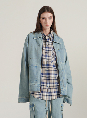 INNERSECT美式复古牛仔外套宽松休闲男女同款翻领多口袋夹克上衣