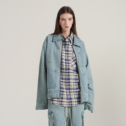 INNERSECT美式复古牛仔外套宽松休闲男女同款翻领多口袋夹克上衣