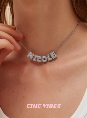 ChicVibes 【银色Mini满钻泡泡】~个性定制26个字母项链ins风